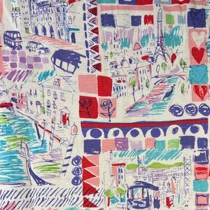 Vintage lightweight flowy Colorful Parisian Print fabric. Box T‎